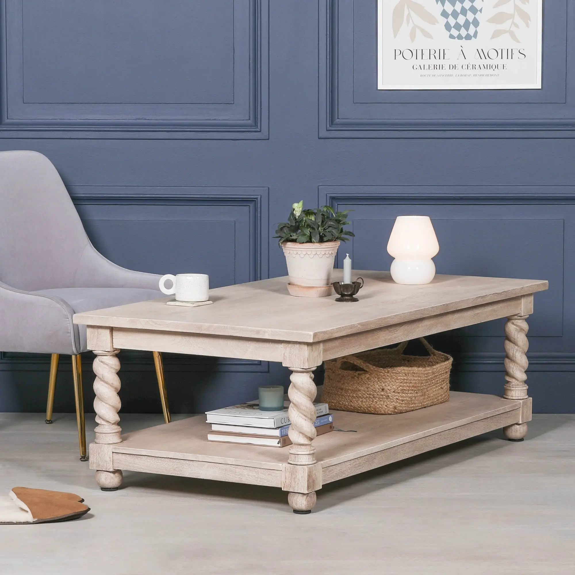 Acacia Twist Column Coffee Table with Carved Wooden Legs - Image 5