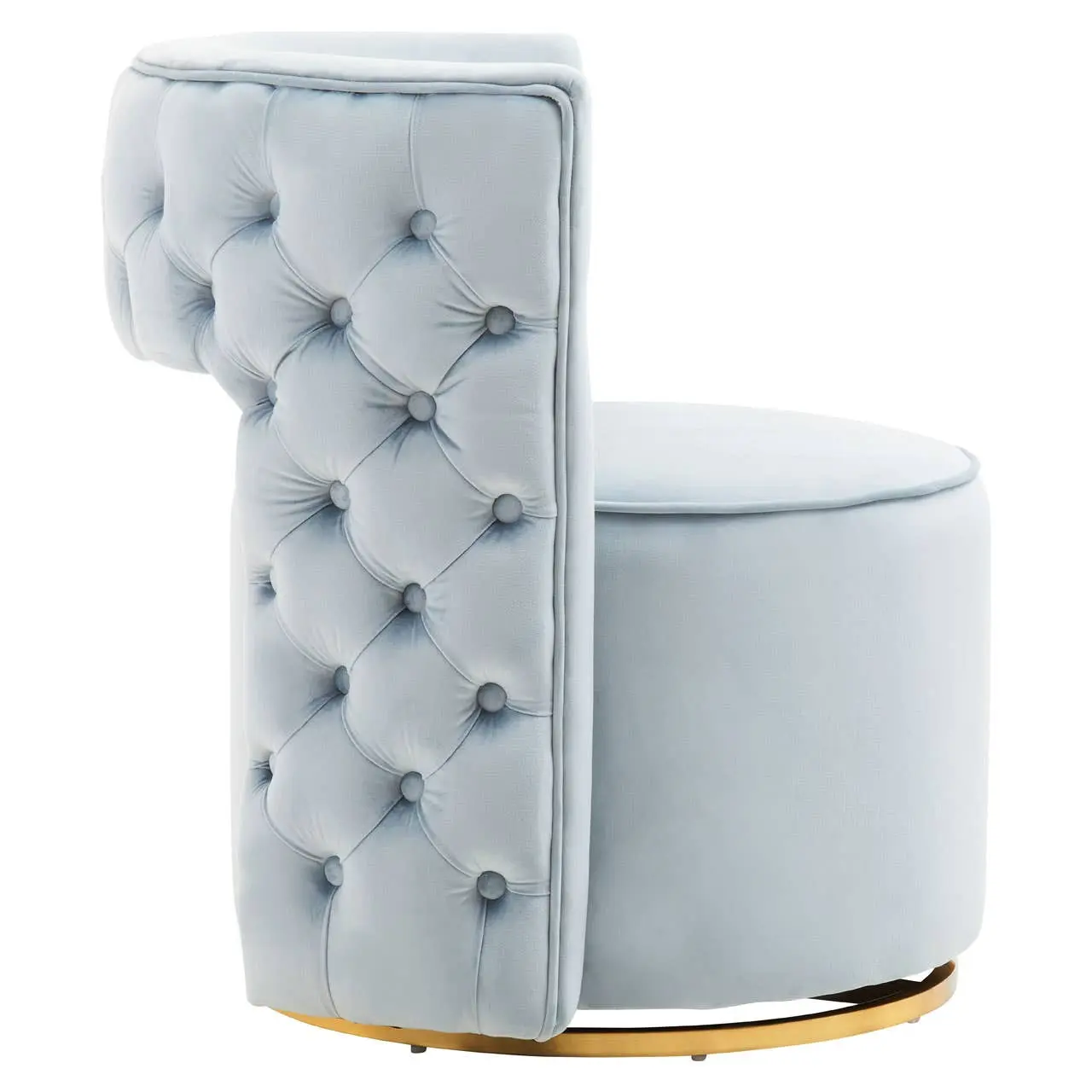 Amina Blue Velvet Swivel Chair – Modern Buttoned Accent Seat - Image 2