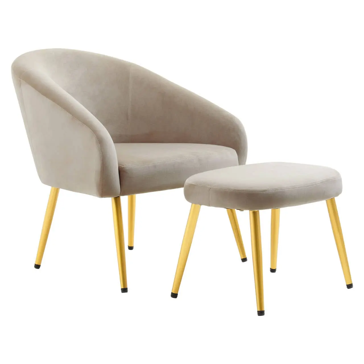 Amina Mink Velvet Chair and Footstool – Modern Accent Lounge Set