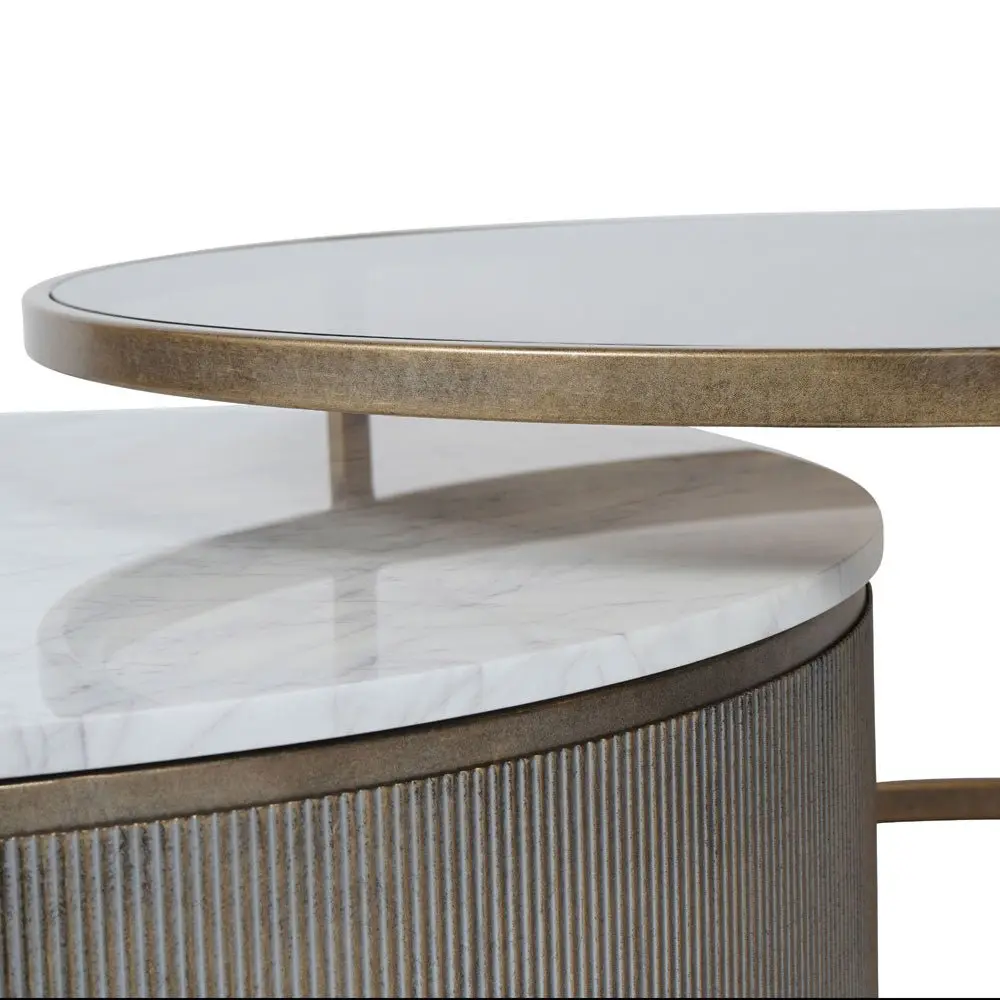Bellagio Aged Gold Set of 2 Nesting Coffee Tables with Marble and Tinted Glass - Image 3