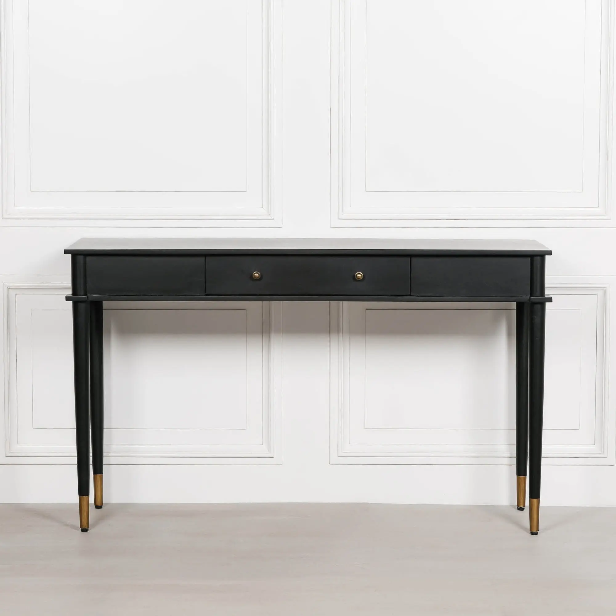 Black Painted Console Table – Handcrafted White Cedar Console with Brass Detailing - Image 3