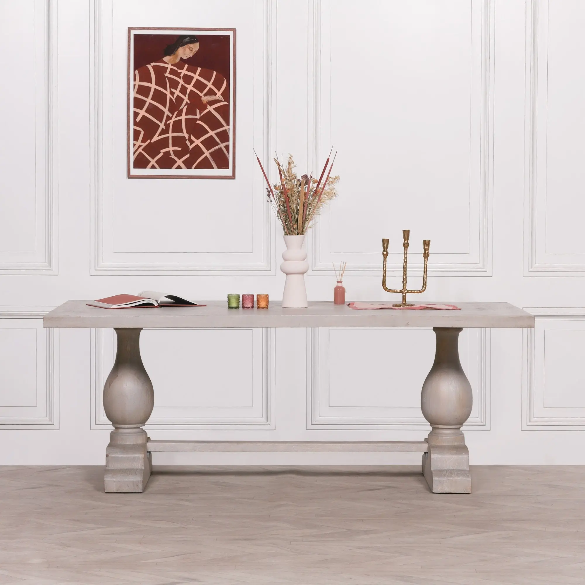 Blanche Wood Rustic Washed Rectangular Dining Table 210cm – Handcrafted Mango Wood Dining Table - Image 3