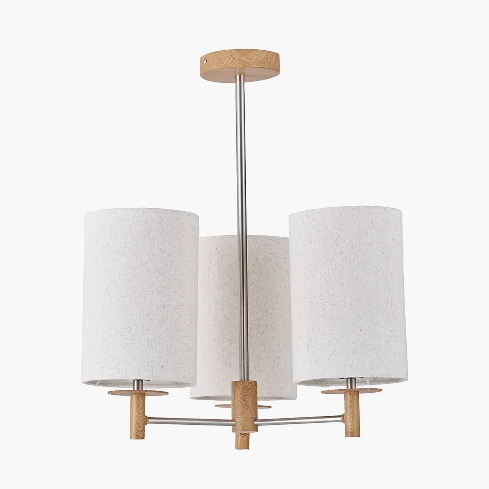 Bonham 3 Light Pendant – Natural Wood Veneer & Silver Metal