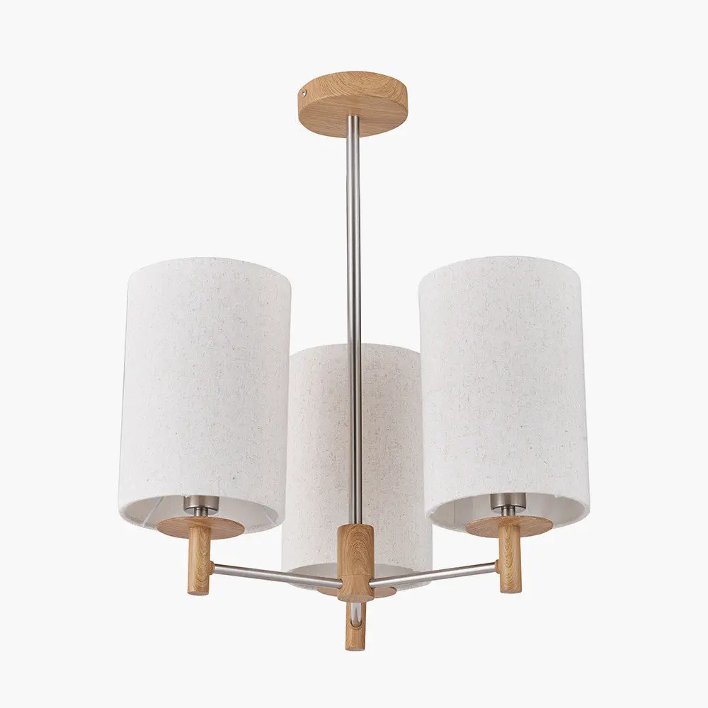 Bonham 3 Light Pendant – Natural Wood Veneer & Silver Metal - Image 2