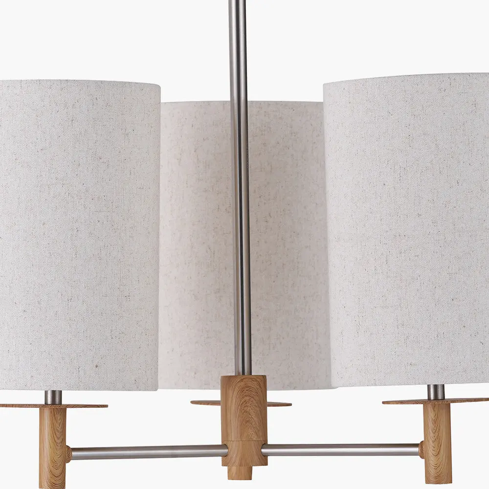 Bonham 3 Light Pendant – Natural Wood Veneer & Silver Metal - Image 4