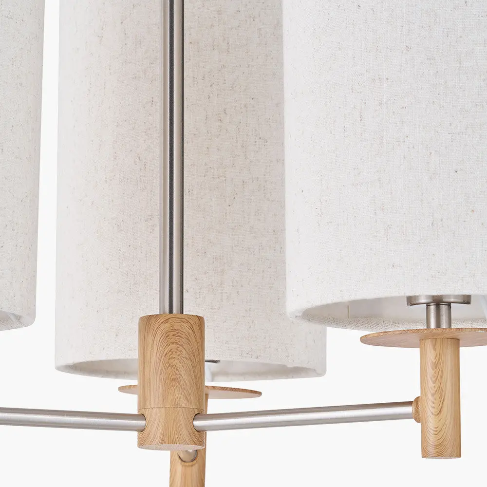 Bonham 3 Light Pendant – Natural Wood Veneer & Silver Metal - Image 5
