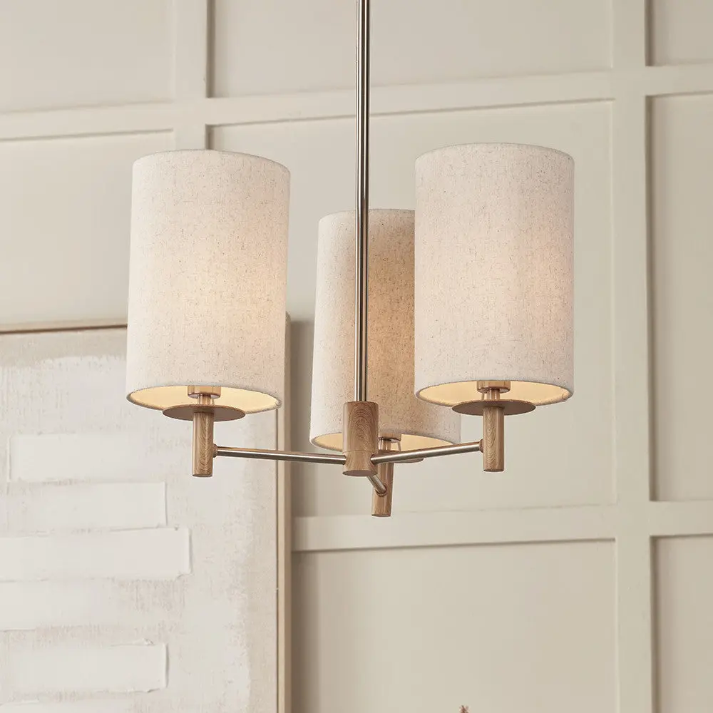 Bonham 3 Light Pendant – Natural Wood Veneer & Silver Metal - Image 8