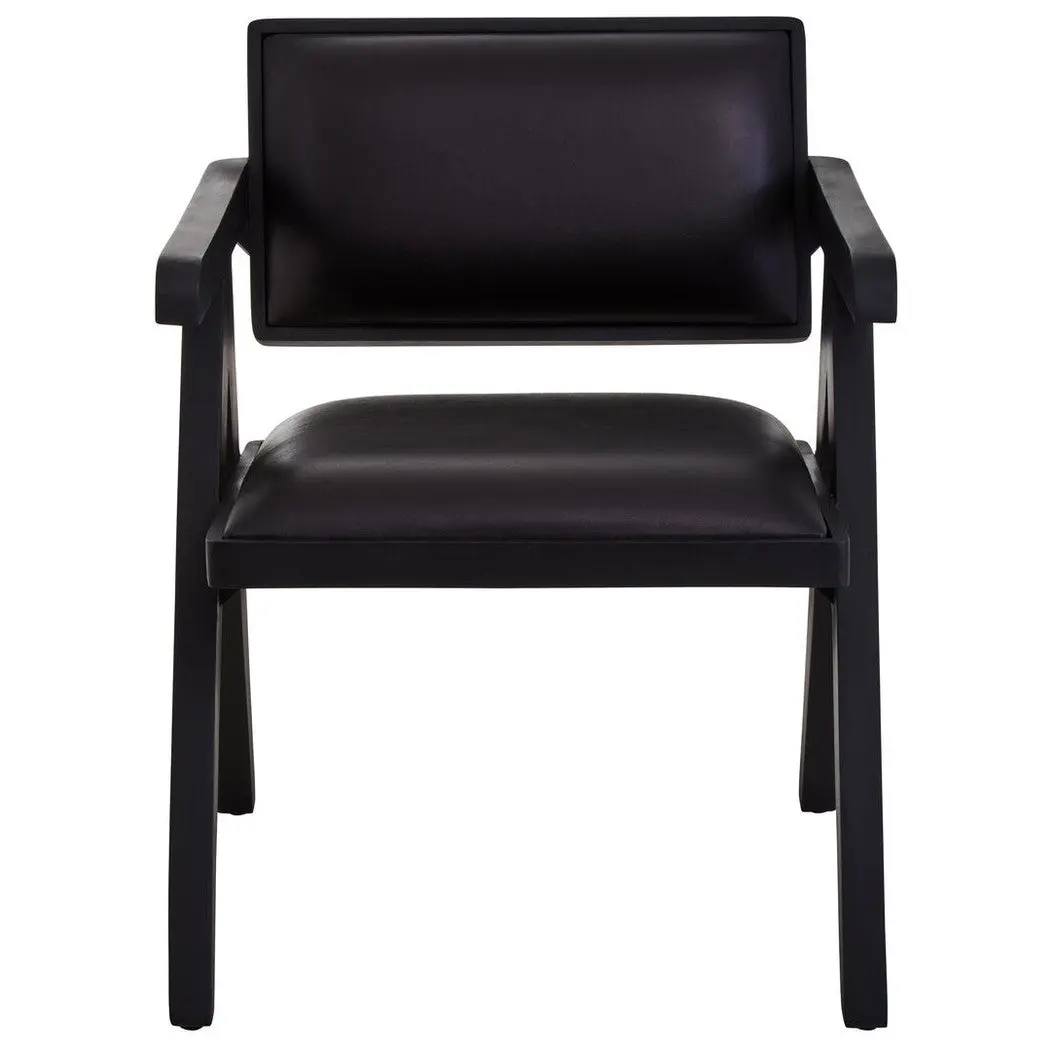 Bronson Black Leather Armchair with Wood Frame