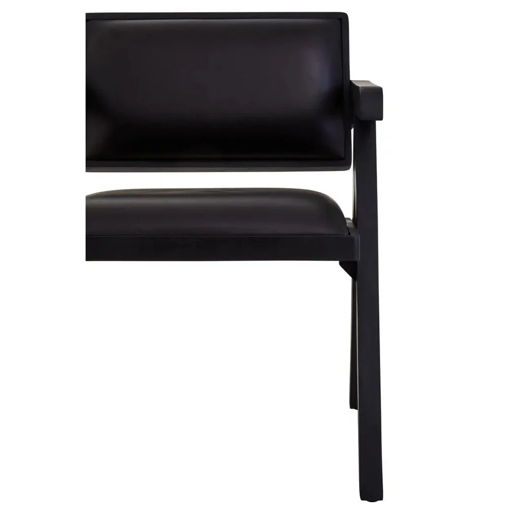 Bronson Black Leather Armchair with Wood Frame - Image 18