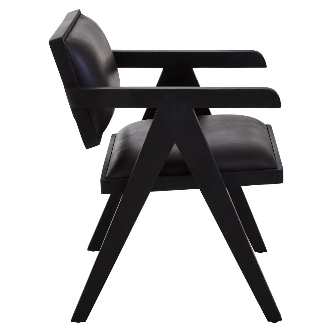 Bronson Black Leather Armchair with Wood Frame - Image 20