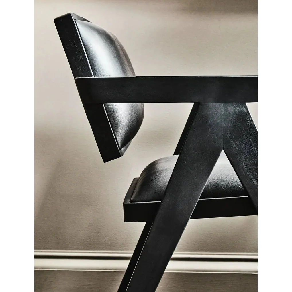 Bronson Black Leather Armchair with Wood Frame - Image 24