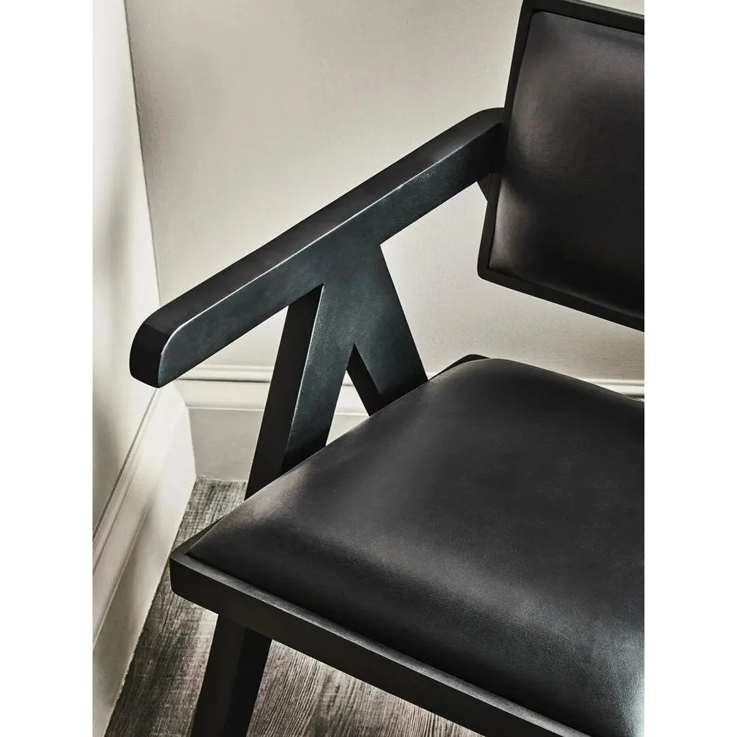 Bronson Black Leather Armchair with Wood Frame - Image 25