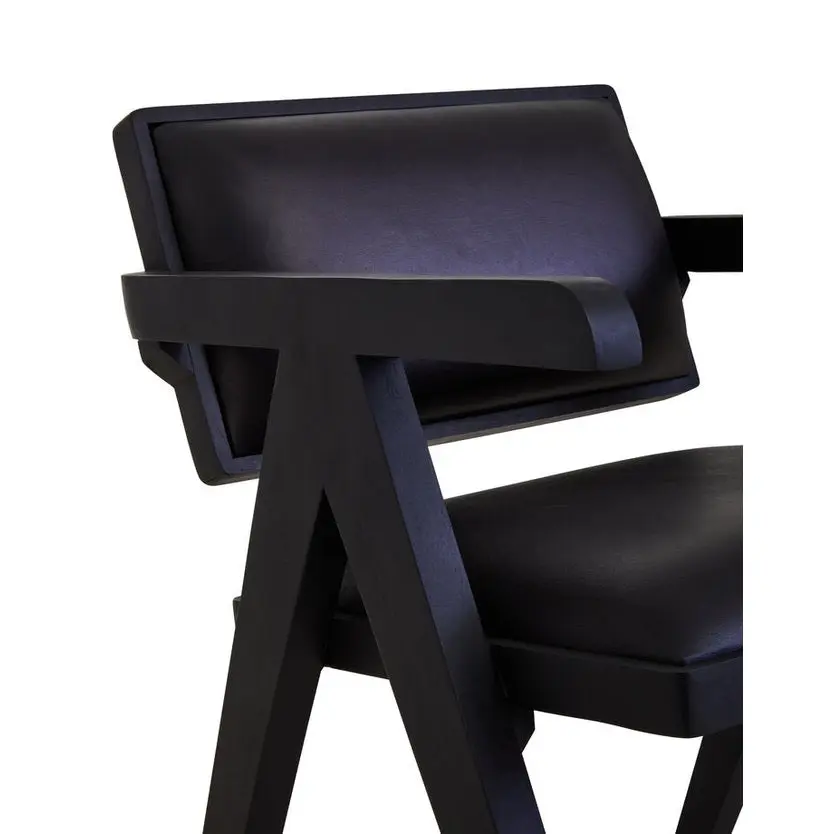 Bronson Black Leather Armchair with Wood Frame - Image 3