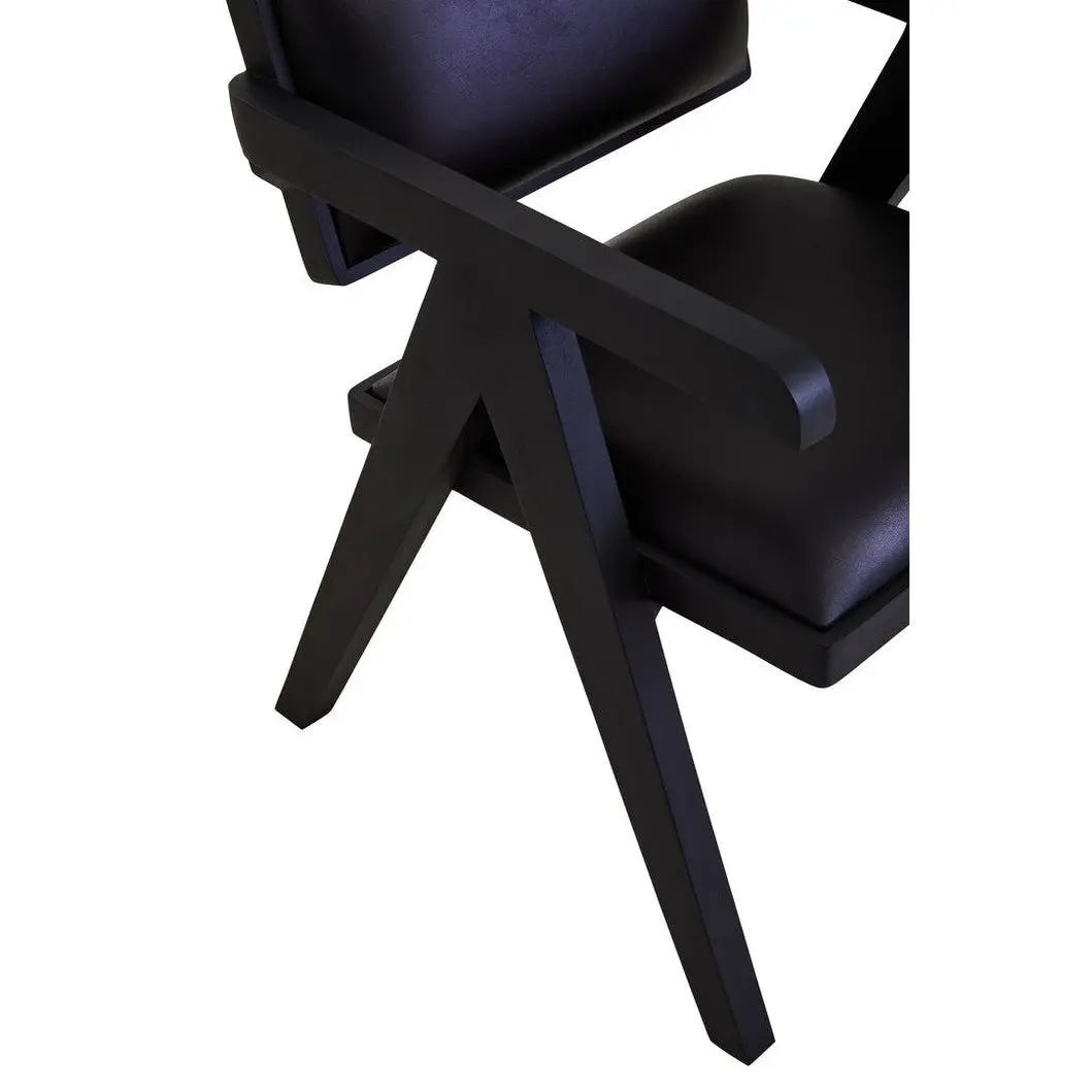 Bronson Black Leather Armchair with Wood Frame - Image 4