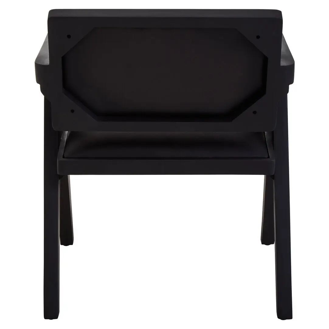 Bronson Black Leather Armchair with Wood Frame - Image 6
