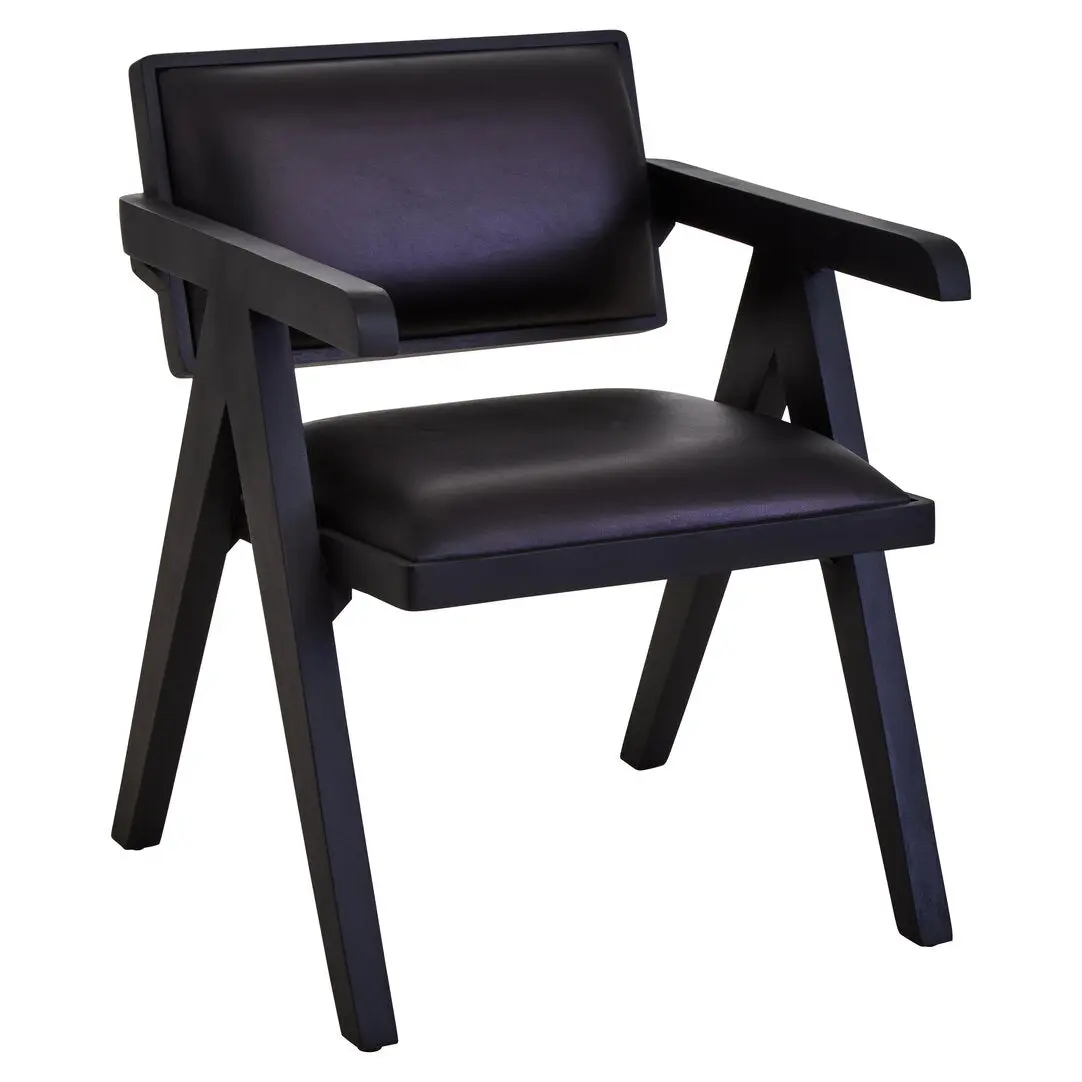 Bronson Black Leather Armchair with Wood Frame - Image 8