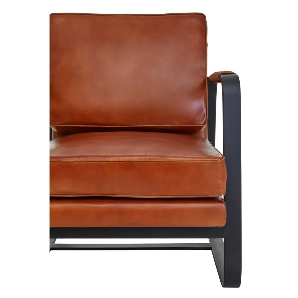 Bronson Tan Leather Armchair with Black Iron Frame - Image 20