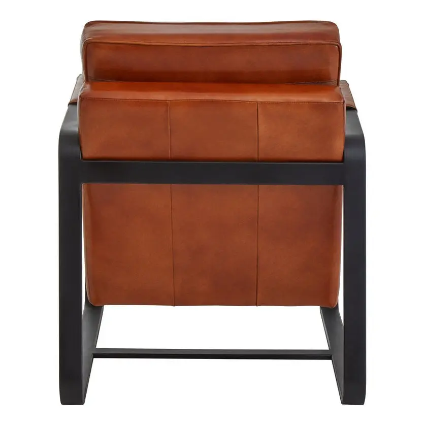 Bronson Tan Leather Armchair with Black Iron Frame - Image 3