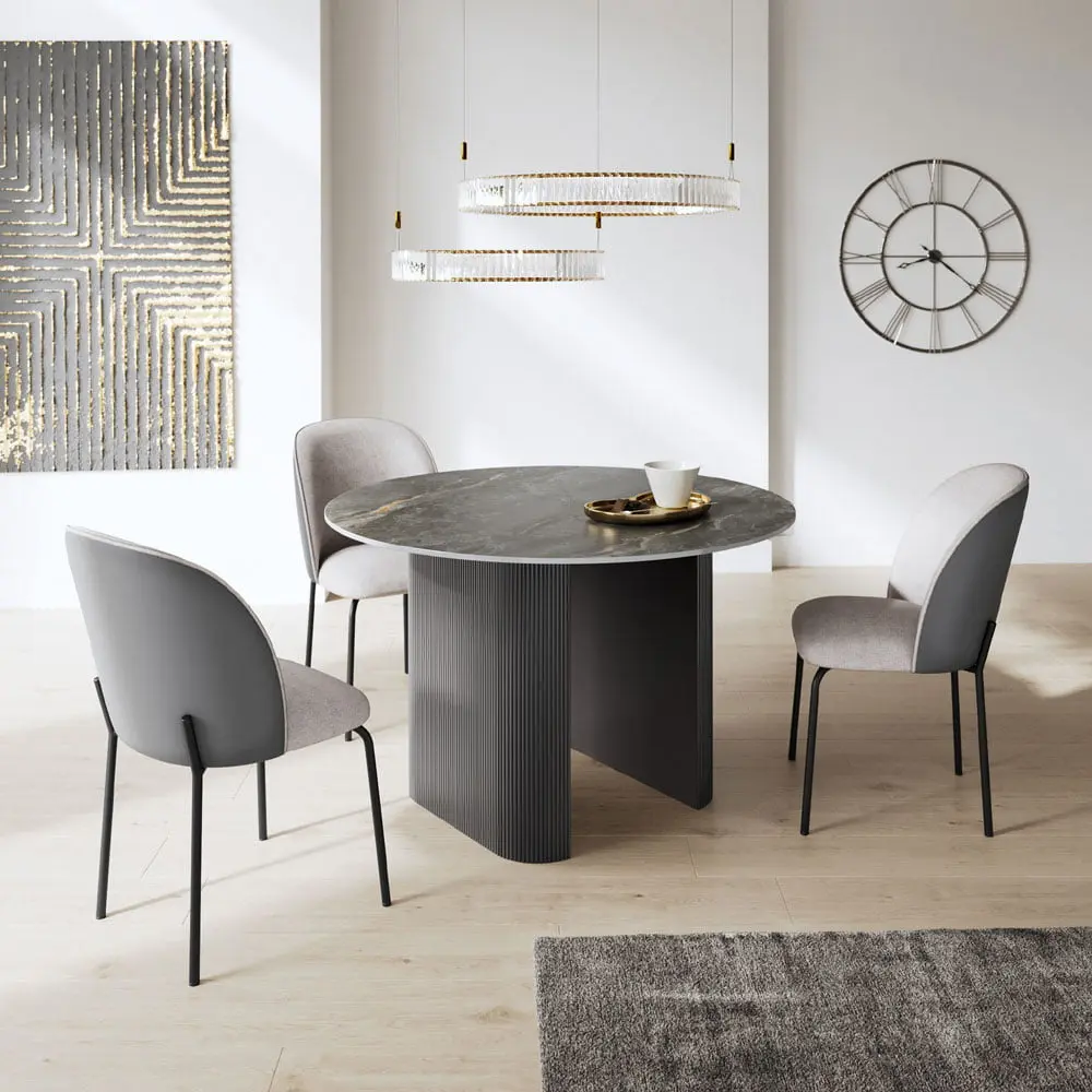 Carter 120cm Round Gloss Grey Ceramic Dining Table – Marble Effect Top - Image 2