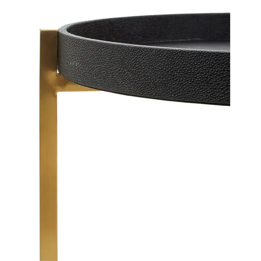 Carvona Set Of Two Black Faux Shagreen Tray Tables - Image 3
