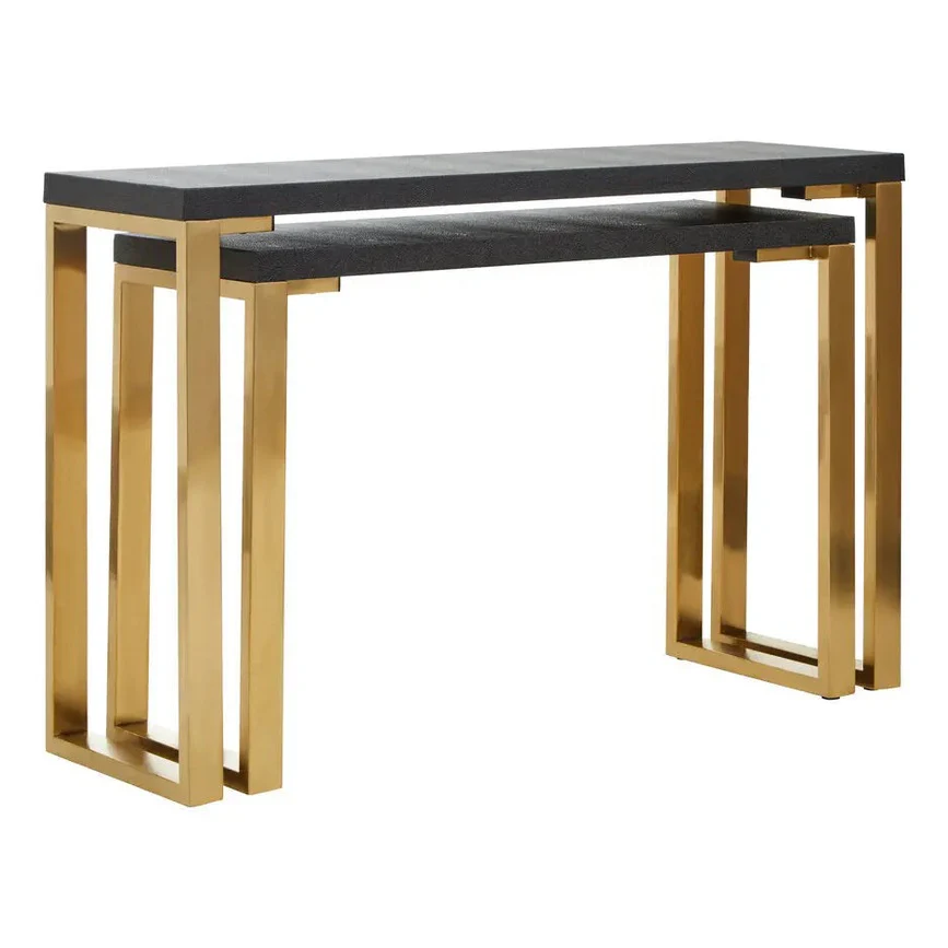 Carvona Set Of Two Black Shagreen Effect Console Tables
