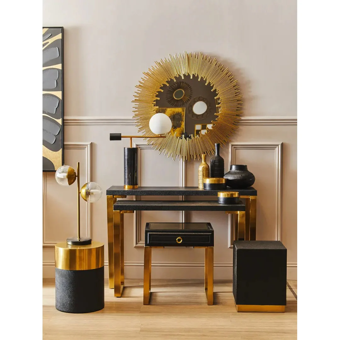 Carvona Set Of Two Black Shagreen Effect Console Tables - Image 3