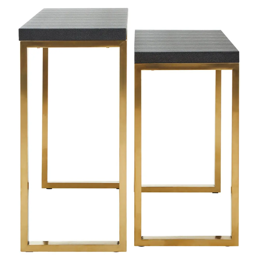 Carvona Set Of Two Black Shagreen Effect Console Tables - Image 9
