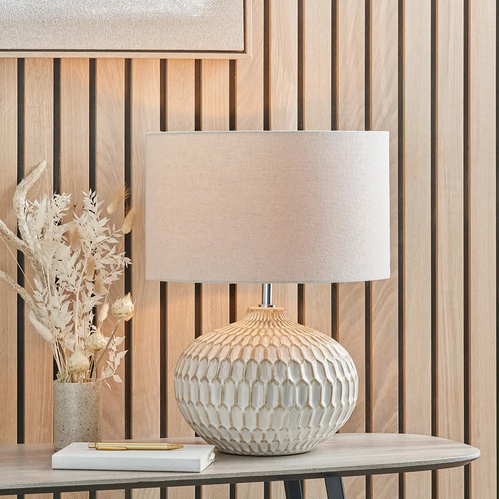 Cassius Warm White Textured Glazed Ceramic Table Lamp - Image 2