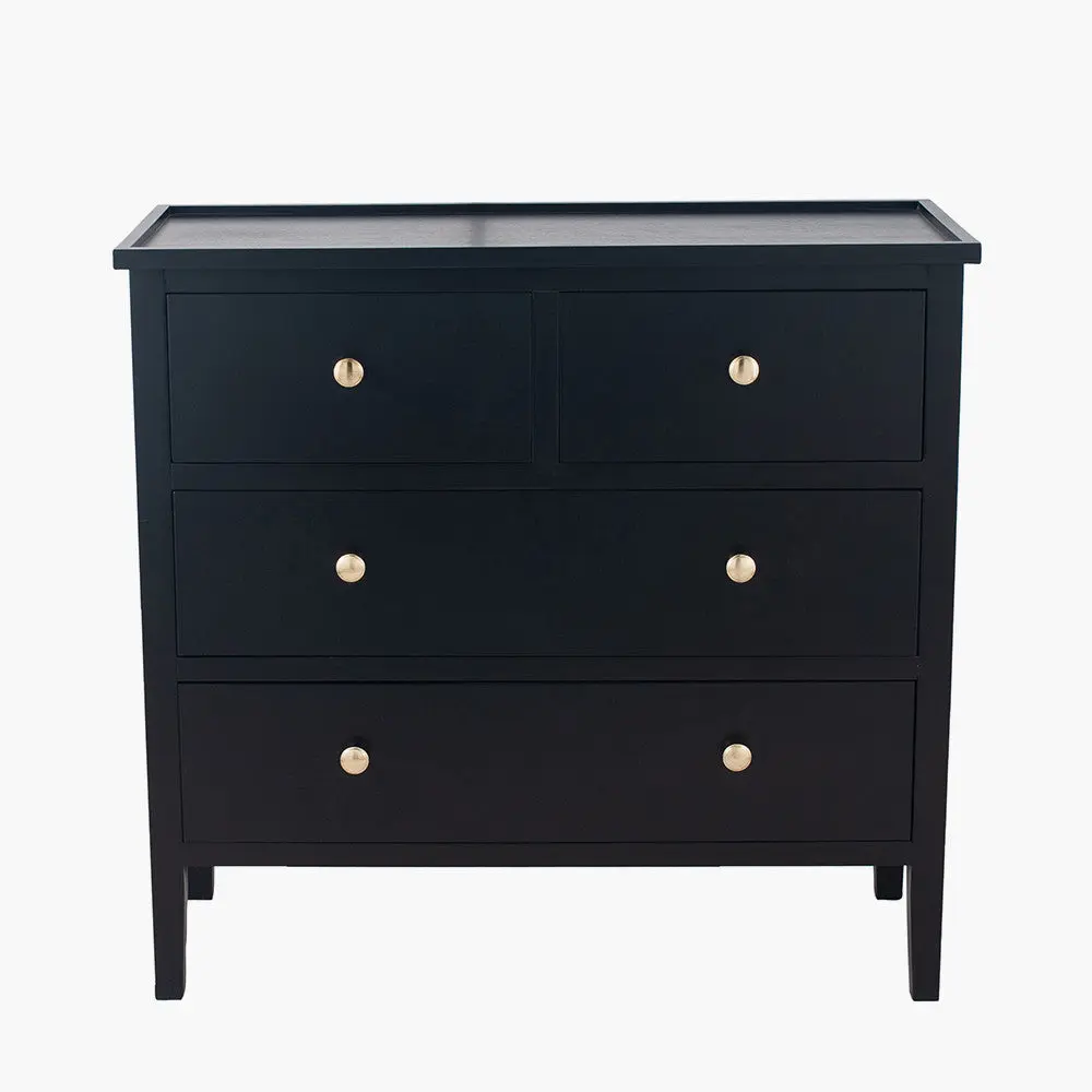 Chelmsford Satin Black Pine Wood 4 Drawer Unit – Mid-Century Chest