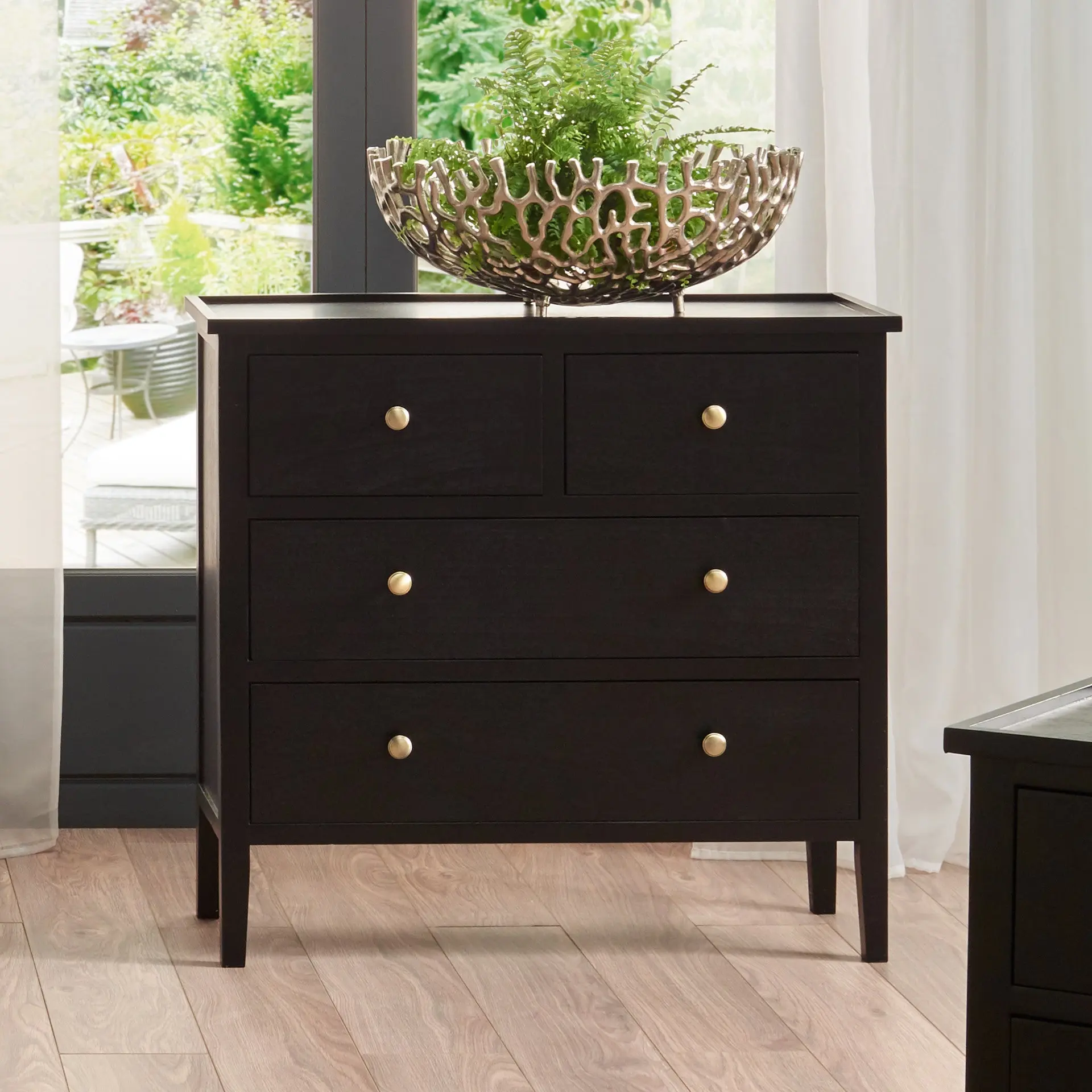 Chelmsford Satin Black Pine Wood 4 Drawer Unit – Mid-Century Chest - Image 2