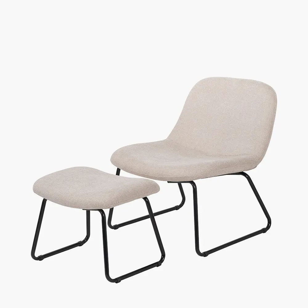 Chiara Natural Chenille Lounge Chair & Footstool – Modern Accent Set