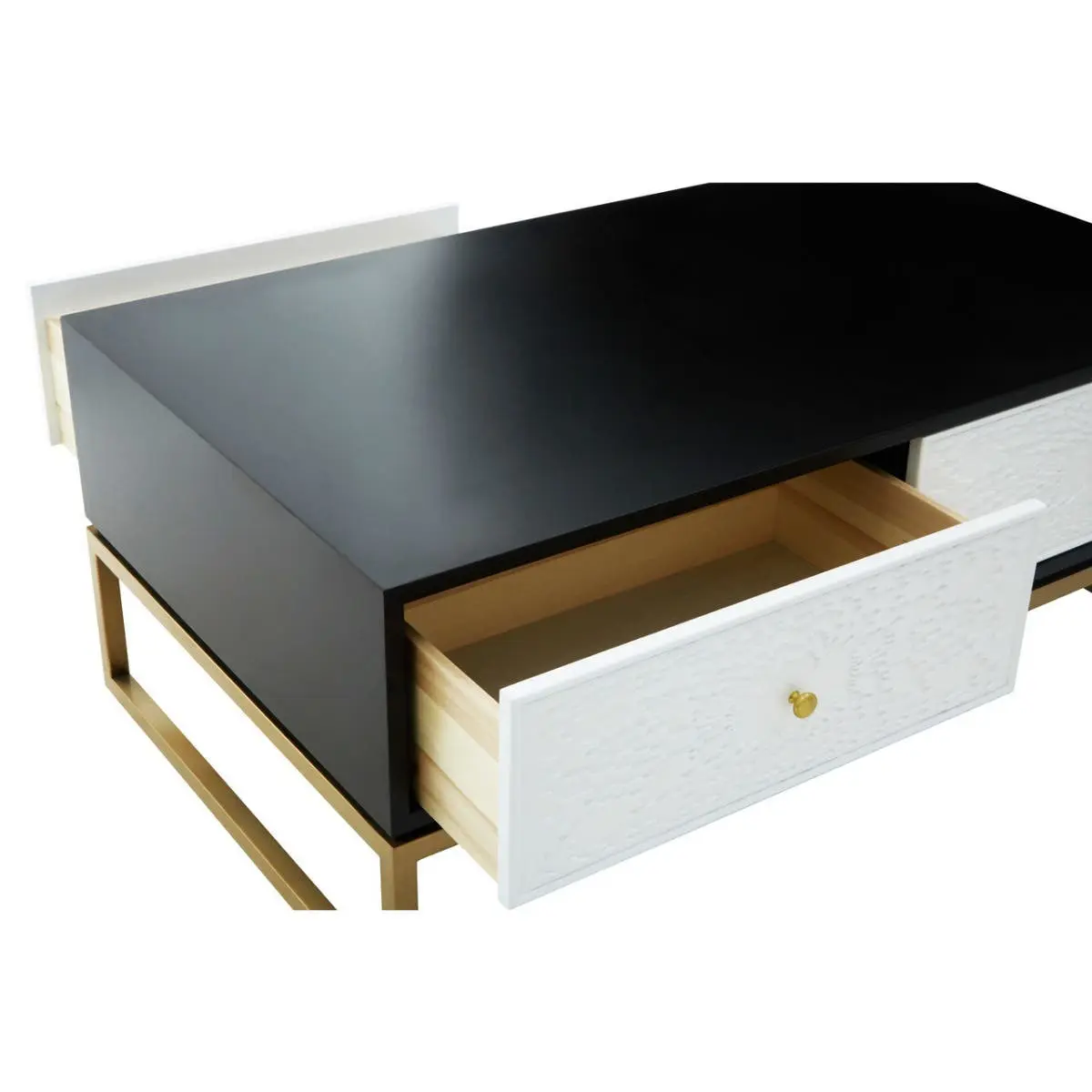 Damaris Four Drawer Coffee Table – Monochrome with Gold Handles & Base - Image 5