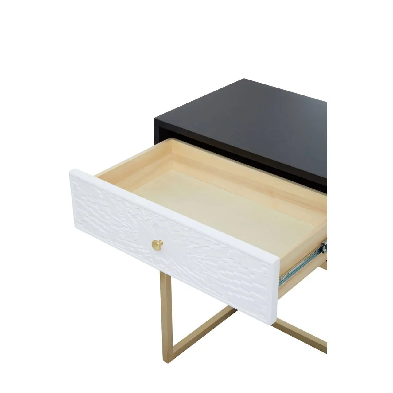 Damaris Two Drawer Console Table – White Patterned Drawers with Gold Base - Image 3