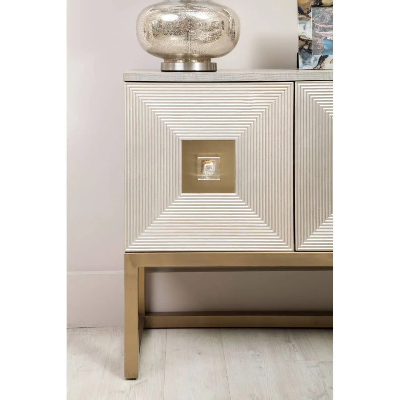 Decora 3 Door Sideboard – Champagne Silver & Grey with Gold Legs - Image 2