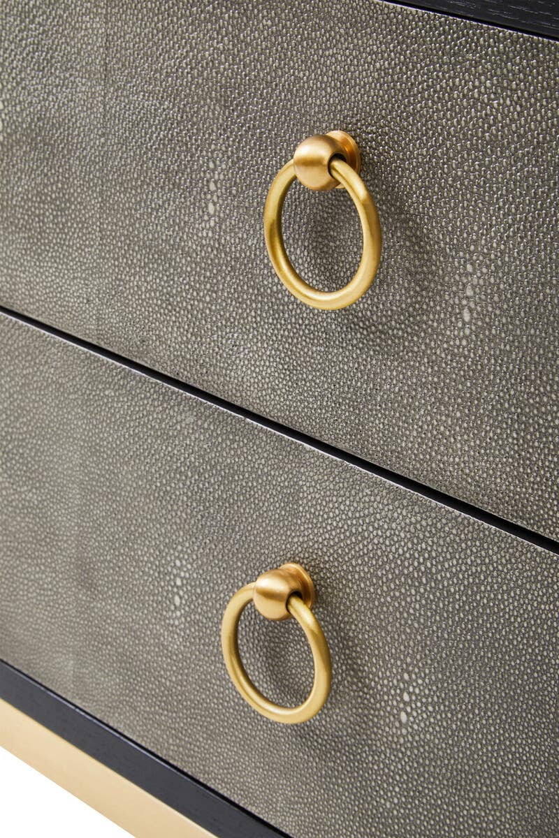 Delsa Grey Faux Shagreen 2 Drawer Side Table – Black & Gold Finish - Image 3