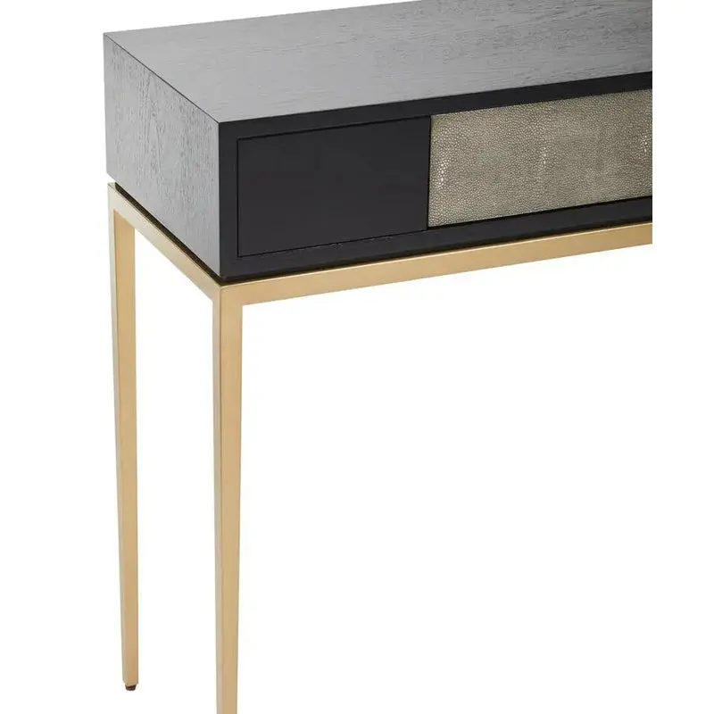 Delsa Shagreen Effect 1 Drawer Console Table – Black & Gold with Storage - Image 7
