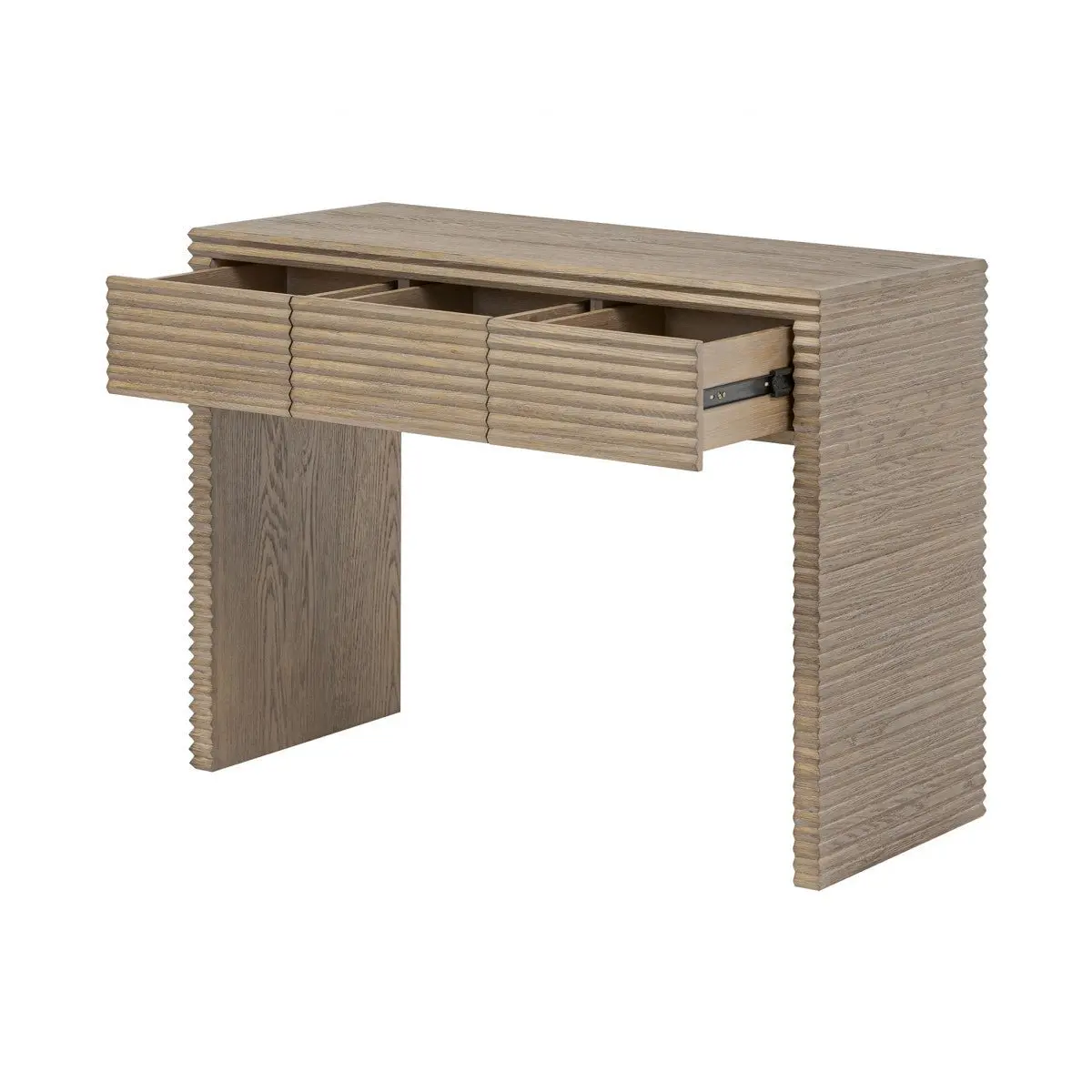DI Designs Wickham Ribbed Oak Desk – 3 Drawer Wooden Home Office Desk - Image 4