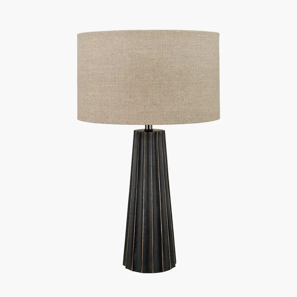 Draydon Black Wash Mango Wood Textured Cone Table Lamp - Image 3