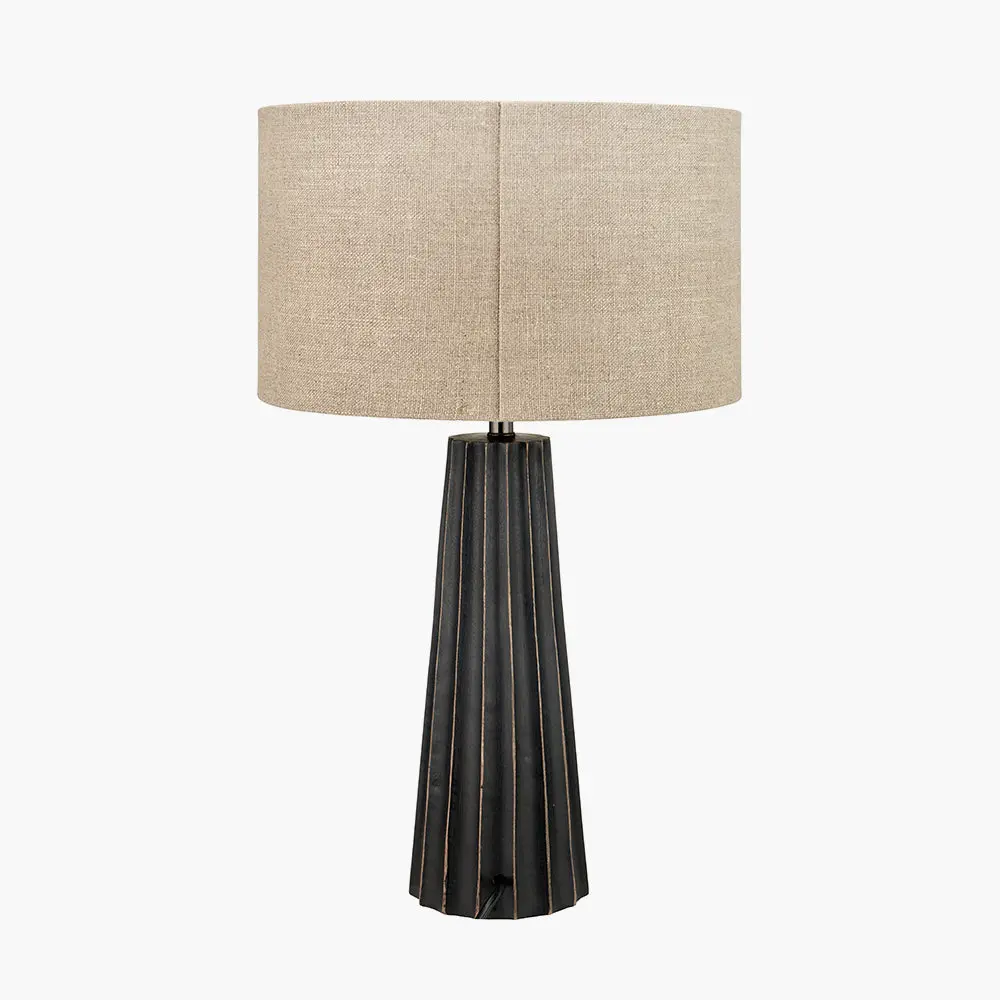 Draydon Black Wash Mango Wood Textured Cone Table Lamp - Image 4