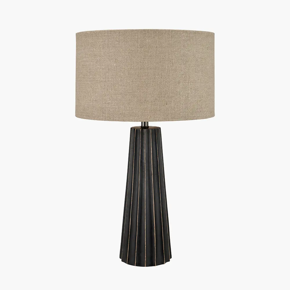 Draydon Black Wash Mango Wood Textured Cone Table Lamp - Image 5