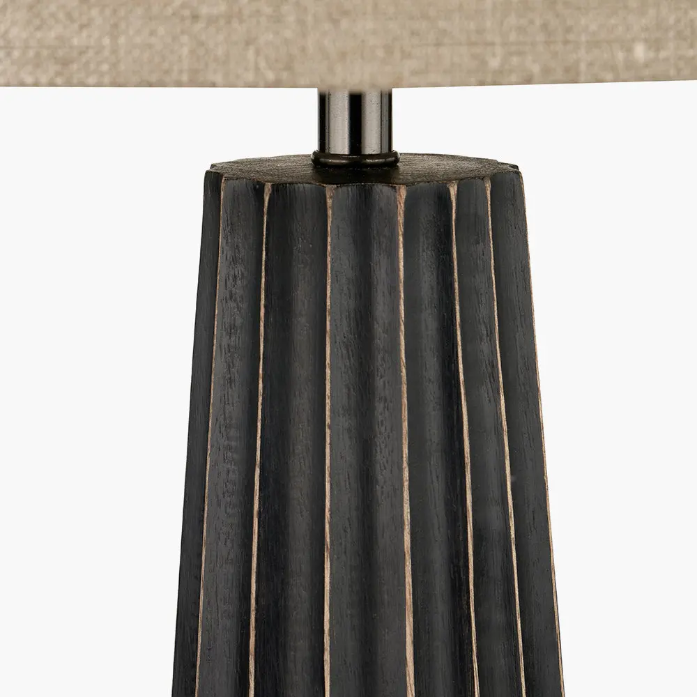 Draydon Black Wash Mango Wood Textured Cone Table Lamp - Image 9