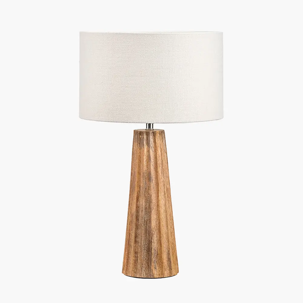 Draydon Natural Mango Wood Textured Cone Table Lamp - Image 3