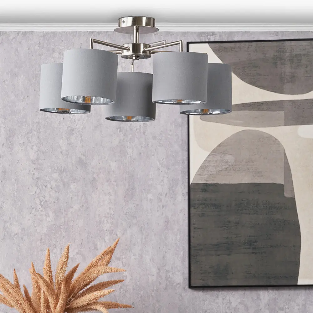 Elin 5 Light Pendant – Brushed Silver & Steel Grey - Image 5