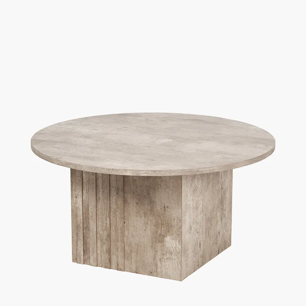 Elkton Concrete Effect Coffee Table with Groove Detail Base - Image 4