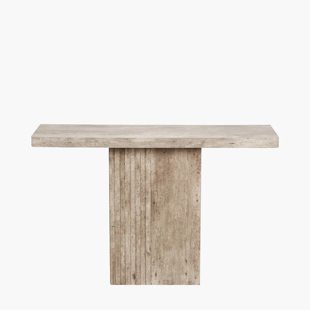 Elkton Concrete Effect Console Table – Wood Veneer with Groove Detail - Image 6
