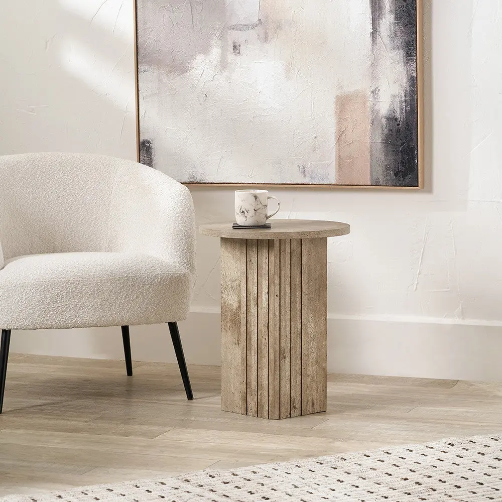 Elkton Concrete Effect Wood Veneer Groove Side Table - Pacific Lifestyle - Image 2