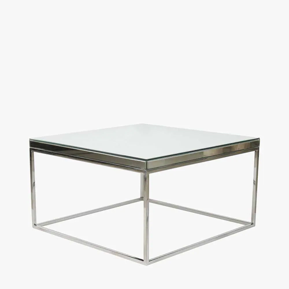 Elysee Mirrored Glass and Silver Metal Square Coffee Table - Image 3