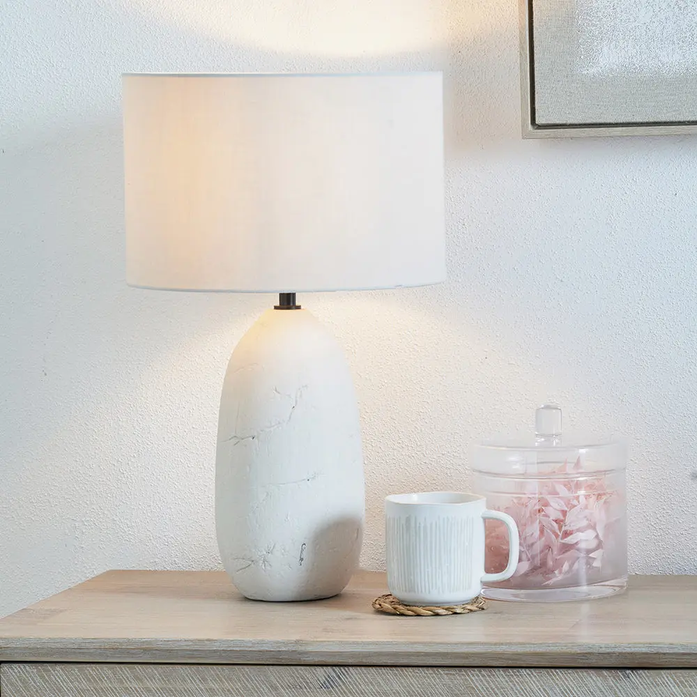 Erika White Vintage Textured Ceramic Table Lamp - Image 2