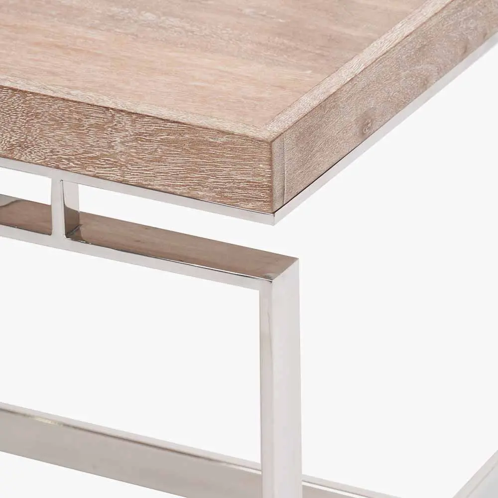 Evelyn Natural Antique Finish Mango Wood and Silver Metal Coffee Table - Image 8