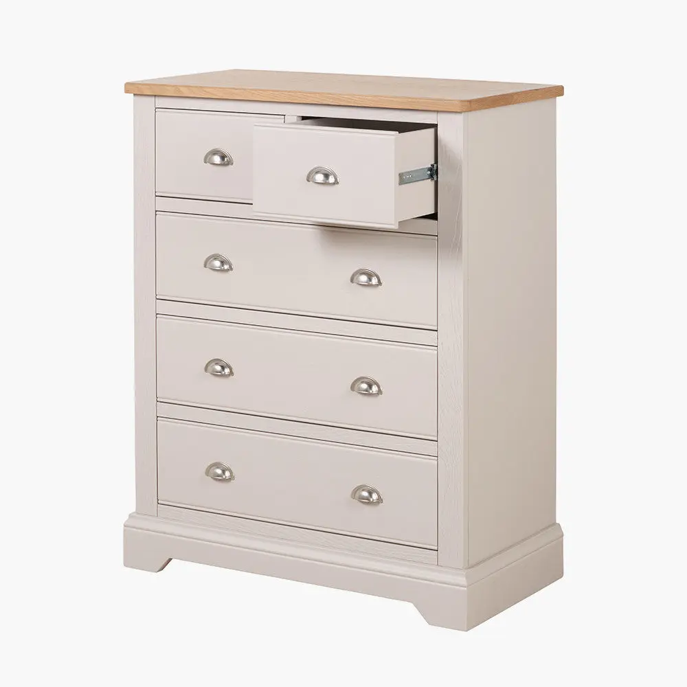 Fairford Parchment White Pine and Oak Wood 5 Drawer Unit - Image 3
